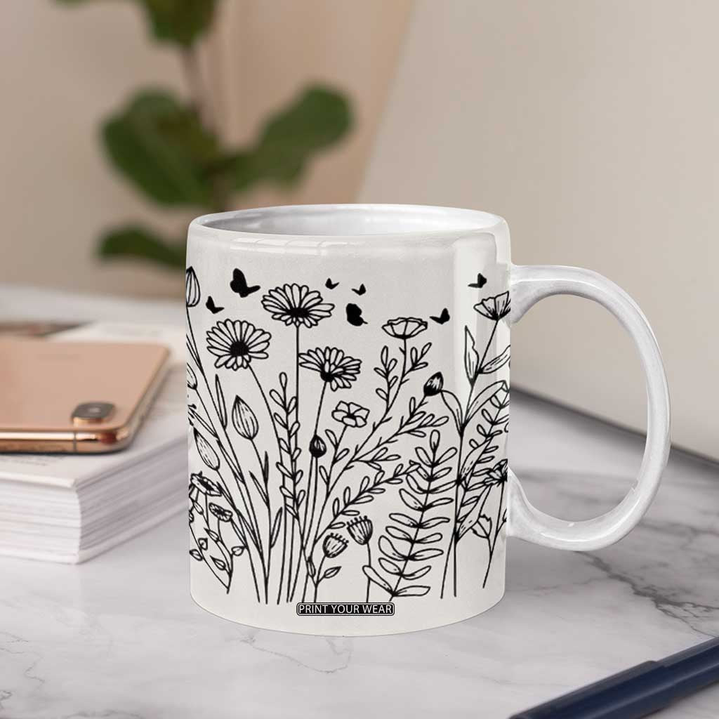 Personalized Wildflower Coffee Mug Custom Name Custom Name Gift For Women Butterflies Floral TB10 Print Your Wear