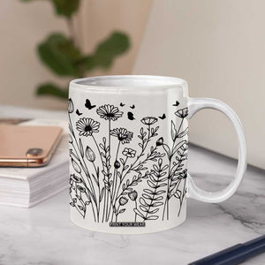 Personalized Wildflower Coffee Mug Custom Name Custom Name Gift For Women Butterflies Floral TB10 Print Your Wear
