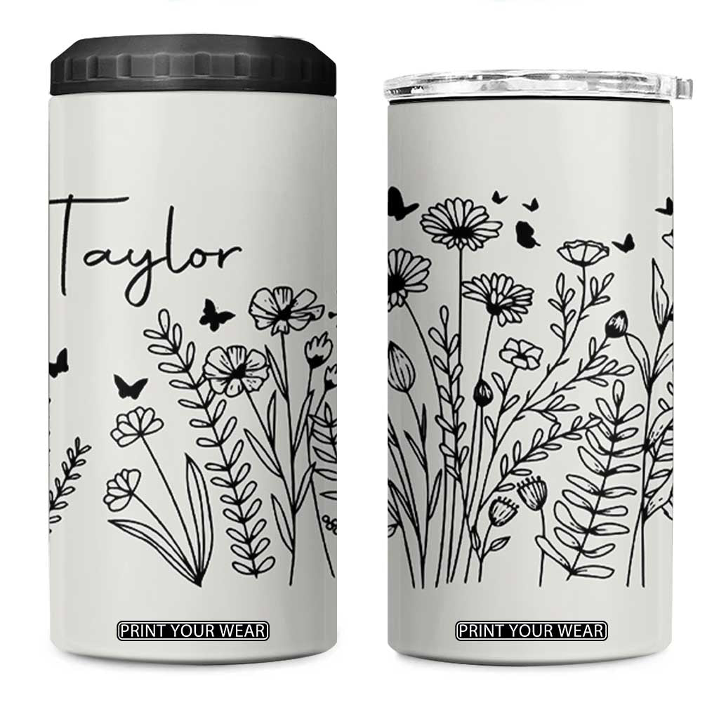 Personalized Wildflower 4 in 1 Can Cooler Tumbler Custom Name Custom Name Gift For Women Butterflies Floral TB10 One Size: 16 oz Beige Print Your Wear