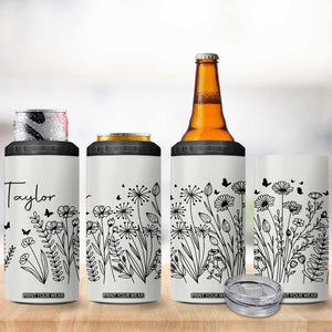 Personalized Wildflower 4 in 1 Can Cooler Tumbler Custom Name Custom Name Gift For Women Butterflies Floral TB10 Print Your Wear