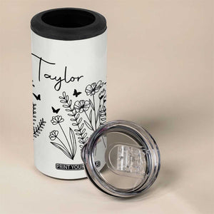 Personalized Wildflower 4 in 1 Can Cooler Tumbler Custom Name Custom Name Gift For Women Butterflies Floral TB10 Print Your Wear
