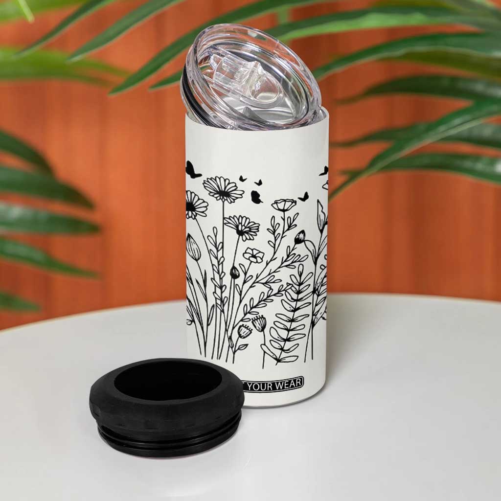 Personalized Wildflower 4 in 1 Can Cooler Tumbler Custom Name Custom Name Gift For Women Butterflies Floral TB10 Print Your Wear