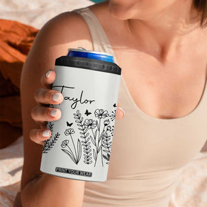 Personalized Wildflower 4 in 1 Can Cooler Tumbler Custom Name Custom Name Gift For Women Butterflies Floral TB10 Print Your Wear