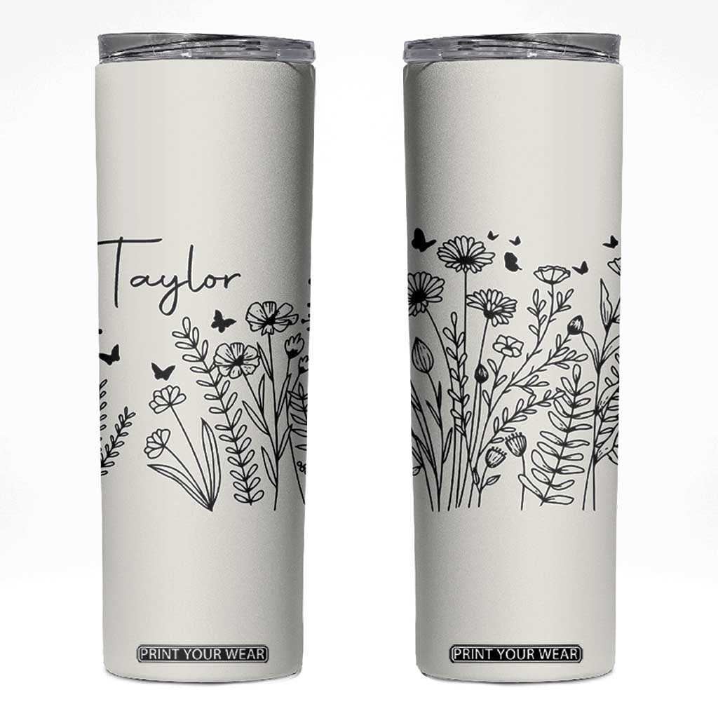 Personalized Wildflower Skinny Tumbler Custom Name Custom Name Gift For Women Butterflies Floral TB10 Beige Print Your Wear