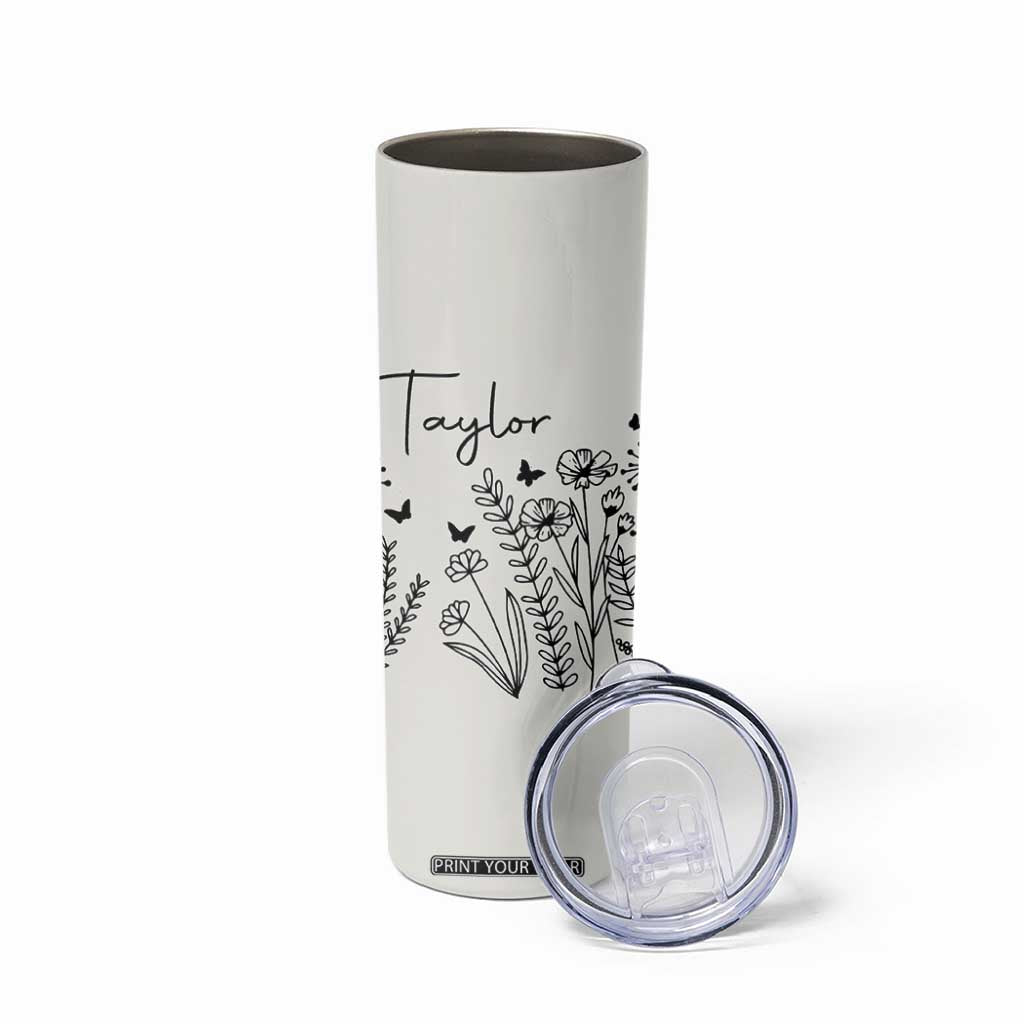 Personalized Wildflower Skinny Tumbler Custom Name Custom Name Gift For Women Butterflies Floral TB10 Print Your Wear