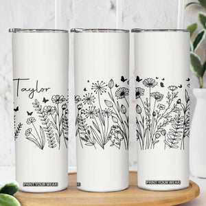 Personalized Wildflower Skinny Tumbler Custom Name Custom Name Gift For Women Butterflies Floral TB10 Print Your Wear