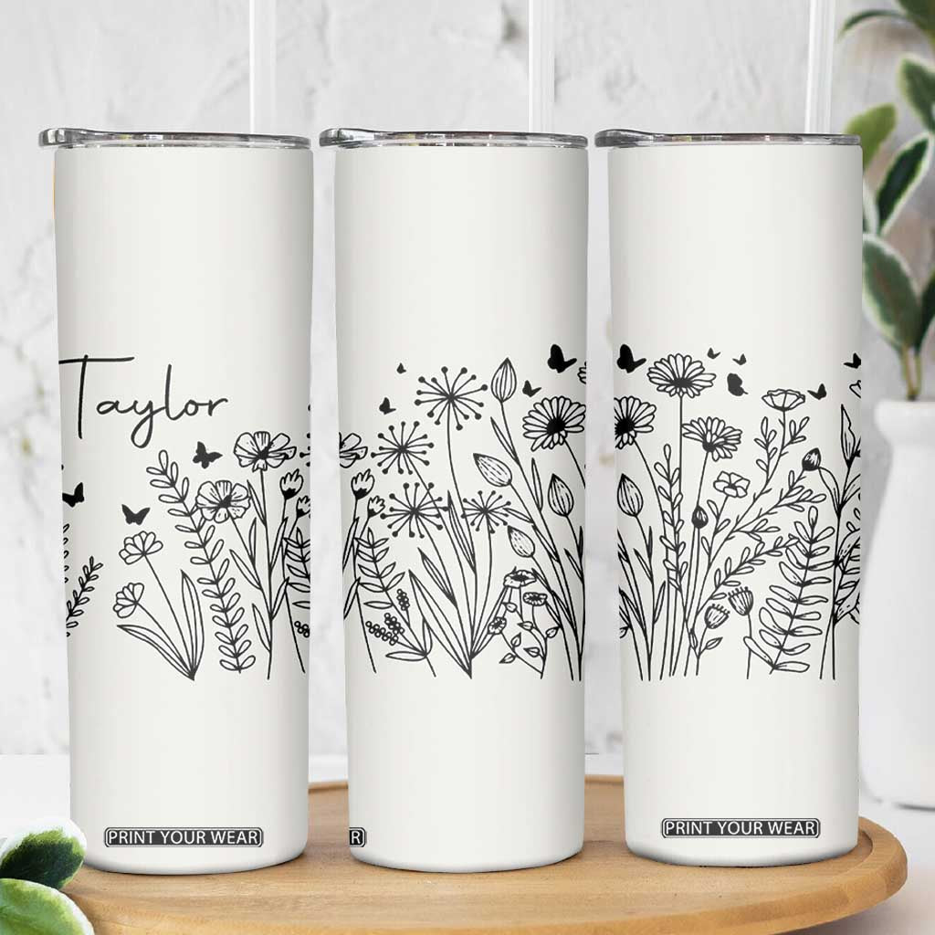 Personalized Wildflower Skinny Tumbler Custom Name Custom Name Gift For Women Butterflies Floral TB10 Print Your Wear