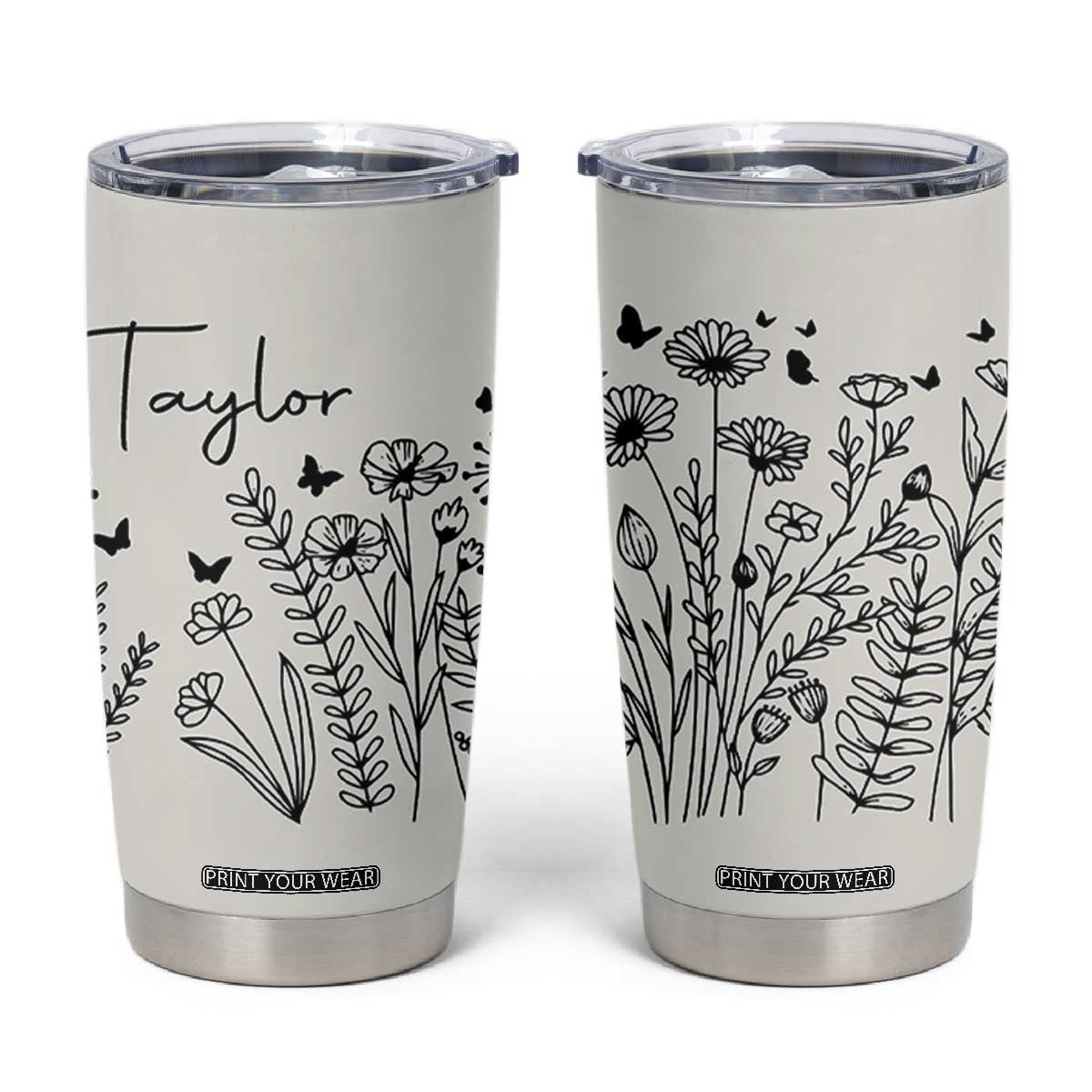 Personalized Wildflower Tumbler Cup Custom Name Custom Name Gift For Women Butterflies Floral TB10 Beige Print Your Wear