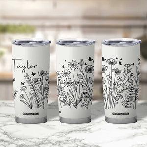 Personalized Wildflower Tumbler Cup Custom Name Custom Name Gift For Women Butterflies Floral TB10 Print Your Wear