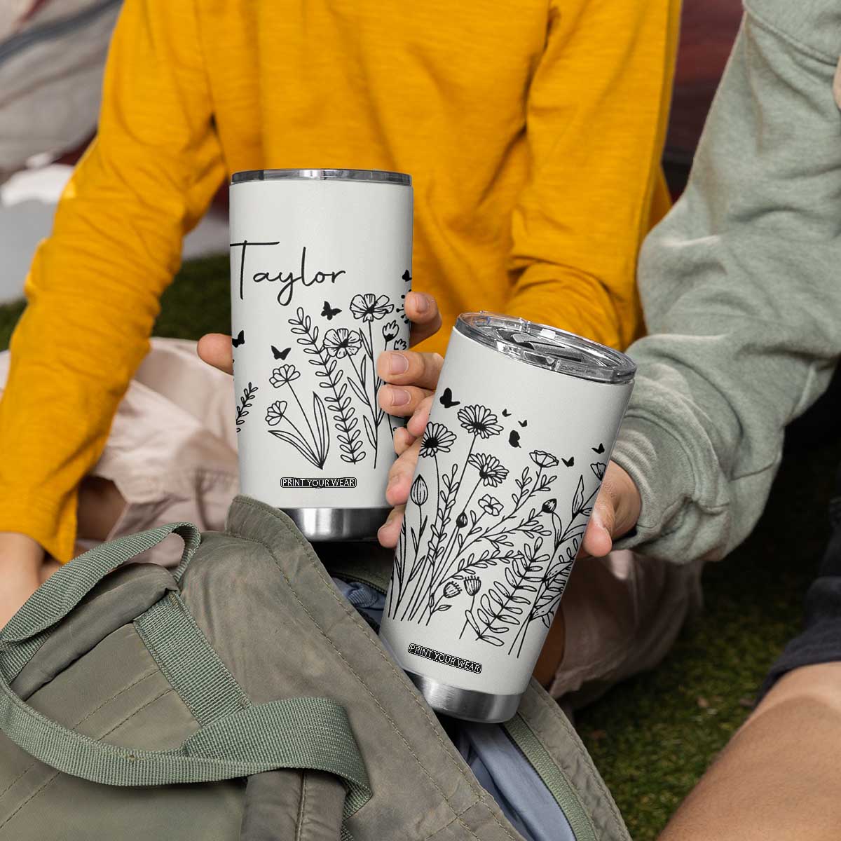 Personalized Wildflower Tumbler Cup Custom Name Custom Name Gift For Women Butterflies Floral TB10 Print Your Wear