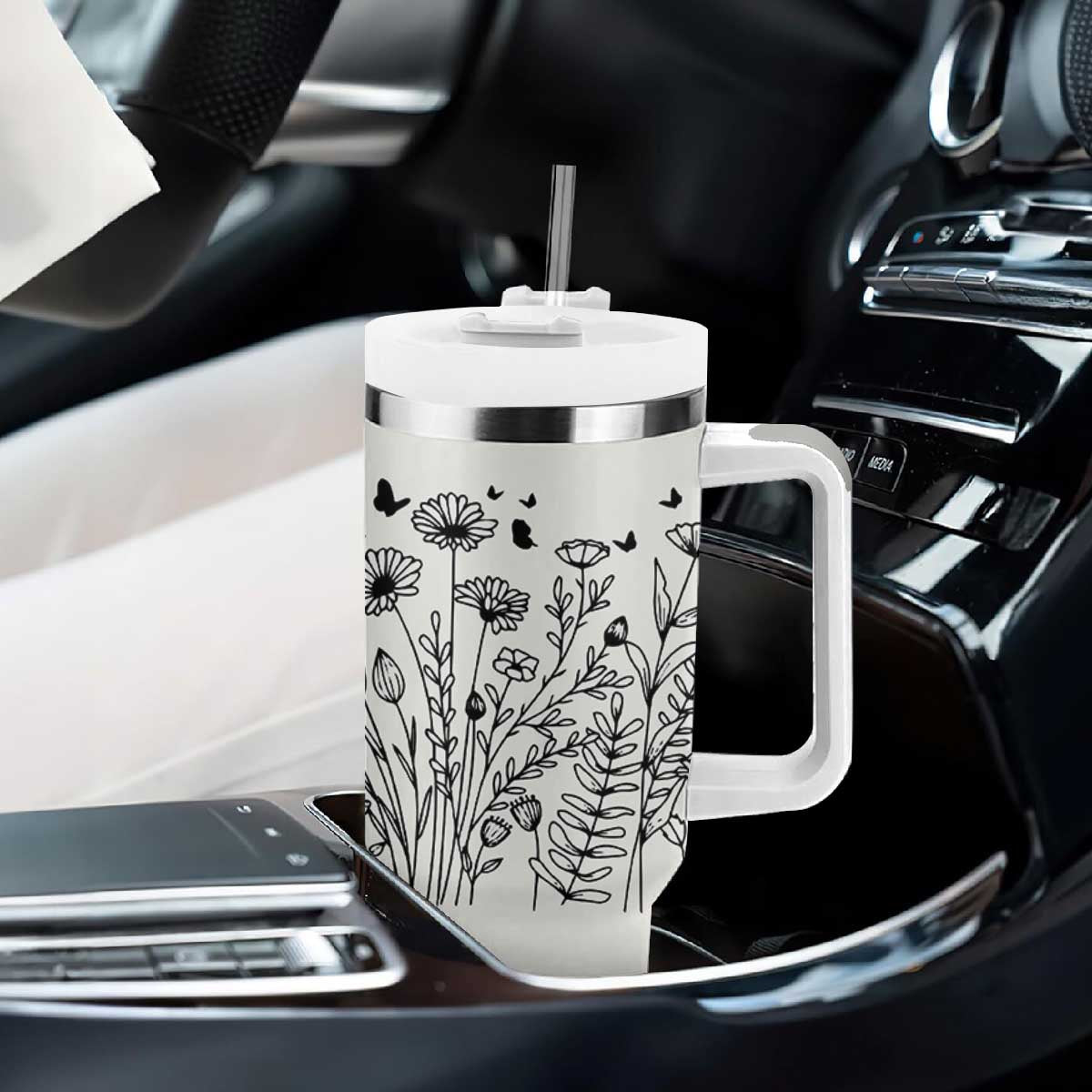 Personalized Wildflower Tumbler With Handle Custom Name Custom Name Gift For Women Butterflies Floral TB10 Print Your Wear