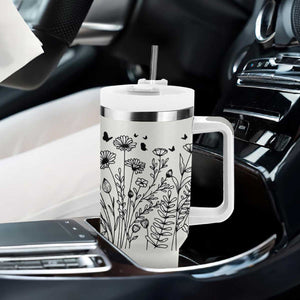 Personalized Wildflower Tumbler With Handle Custom Name Custom Name Gift For Women Butterflies Floral TB10 Print Your Wear
