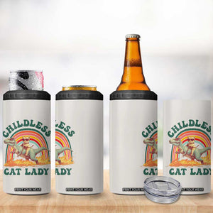Funny Kamala Harris 2024 4 in 1 Can Cooler Tumbler Childless Cat Lady Riding Dinosaur T rex Kitten Lover Meme Democratics Vote TB10 Print Your Wear