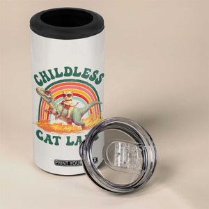 Funny Kamala Harris 2024 4 in 1 Can Cooler Tumbler Childless Cat Lady Riding Dinosaur T rex Kitten Lover Meme Democratics Vote TB10 Print Your Wear