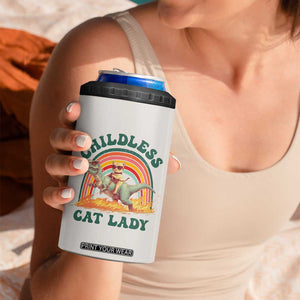 Funny Kamala Harris 2024 4 in 1 Can Cooler Tumbler Childless Cat Lady Riding Dinosaur T rex Kitten Lover Meme Democratics Vote TB10 Print Your Wear