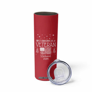 Personalized First Christmas Veteran Skinny Tumbler Custom Name Military Retirement Gift American Flag Red TB10 Print Your Wear