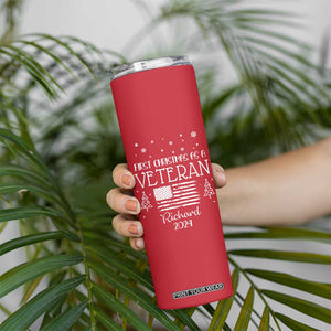 Personalized First Christmas Veteran Skinny Tumbler Custom Name Military Retirement Gift American Flag Red TB10 Print Your Wear