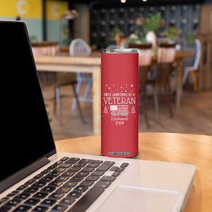 Personalized First Christmas Veteran Skinny Tumbler Custom Name Military Retirement Gift American Flag Red TB10 Print Your Wear