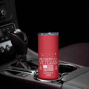 Personalized First Christmas Veteran Skinny Tumbler Custom Name Military Retirement Gift American Flag Red TB10 Print Your Wear