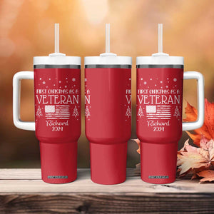 Personalized First Christmas Veteran Tumbler With Handle Custom Name Military Retirement Gift American Flag Red TB10 Print Your Wear