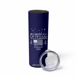 Personalized First Christmas Veteran Skinny Tumbler Custom Name Military Retirement Gift American Flag Navy TB10 Print Your Wear