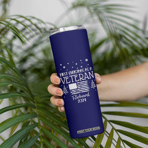 Personalized First Christmas Veteran Skinny Tumbler Custom Name Military Retirement Gift American Flag Navy TB10 Print Your Wear