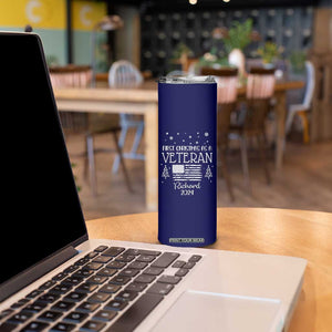 Personalized First Christmas Veteran Skinny Tumbler Custom Name Military Retirement Gift American Flag Navy TB10 Print Your Wear