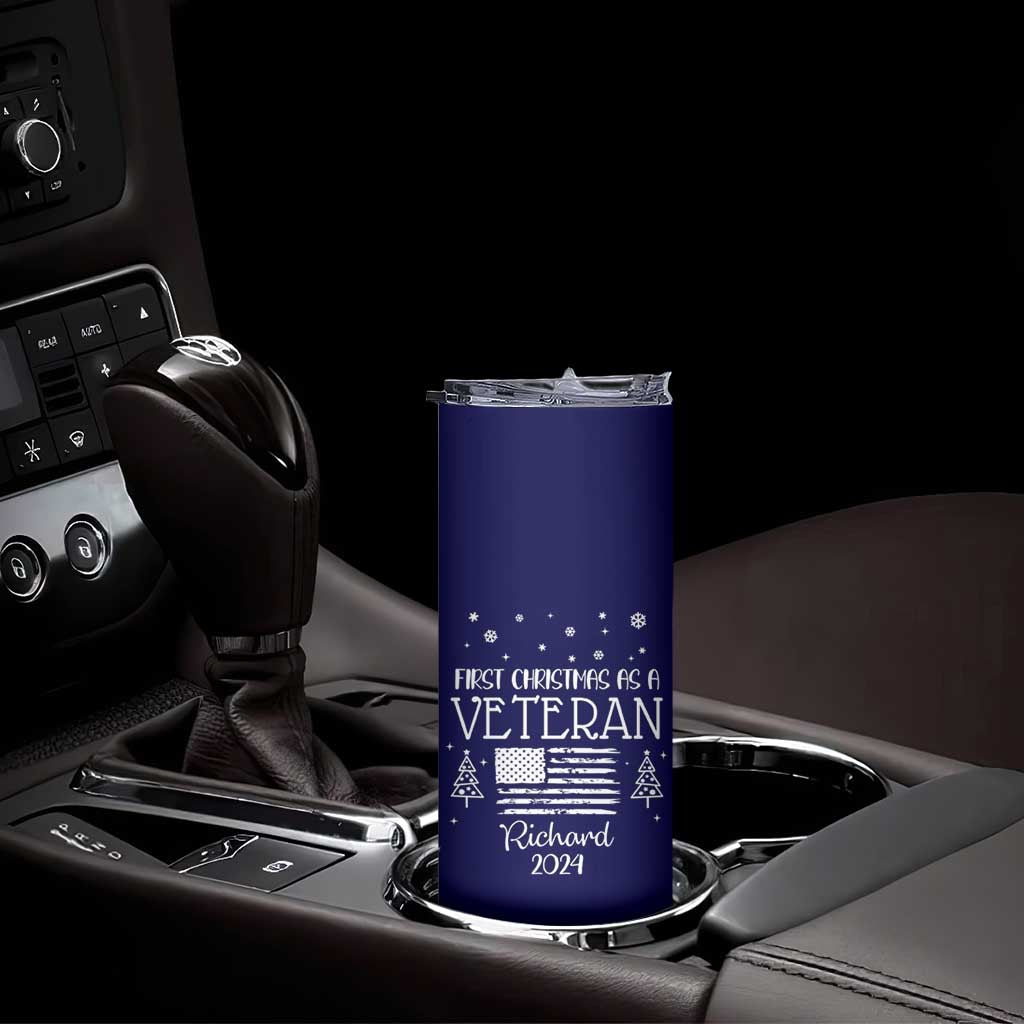 Personalized First Christmas Veteran Skinny Tumbler Custom Name Military Retirement Gift American Flag Navy TB10 Print Your Wear
