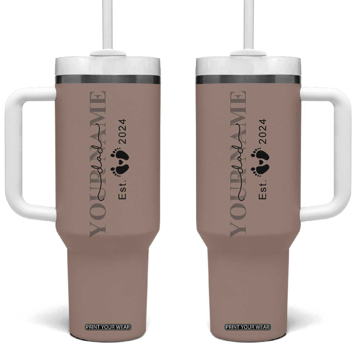 Personalized New Dad Tumbler With Handle Est 2024 Pregnancy Reveal First Time Dad Gift TB10 One Size: 40 oz Brown Print Your Wear