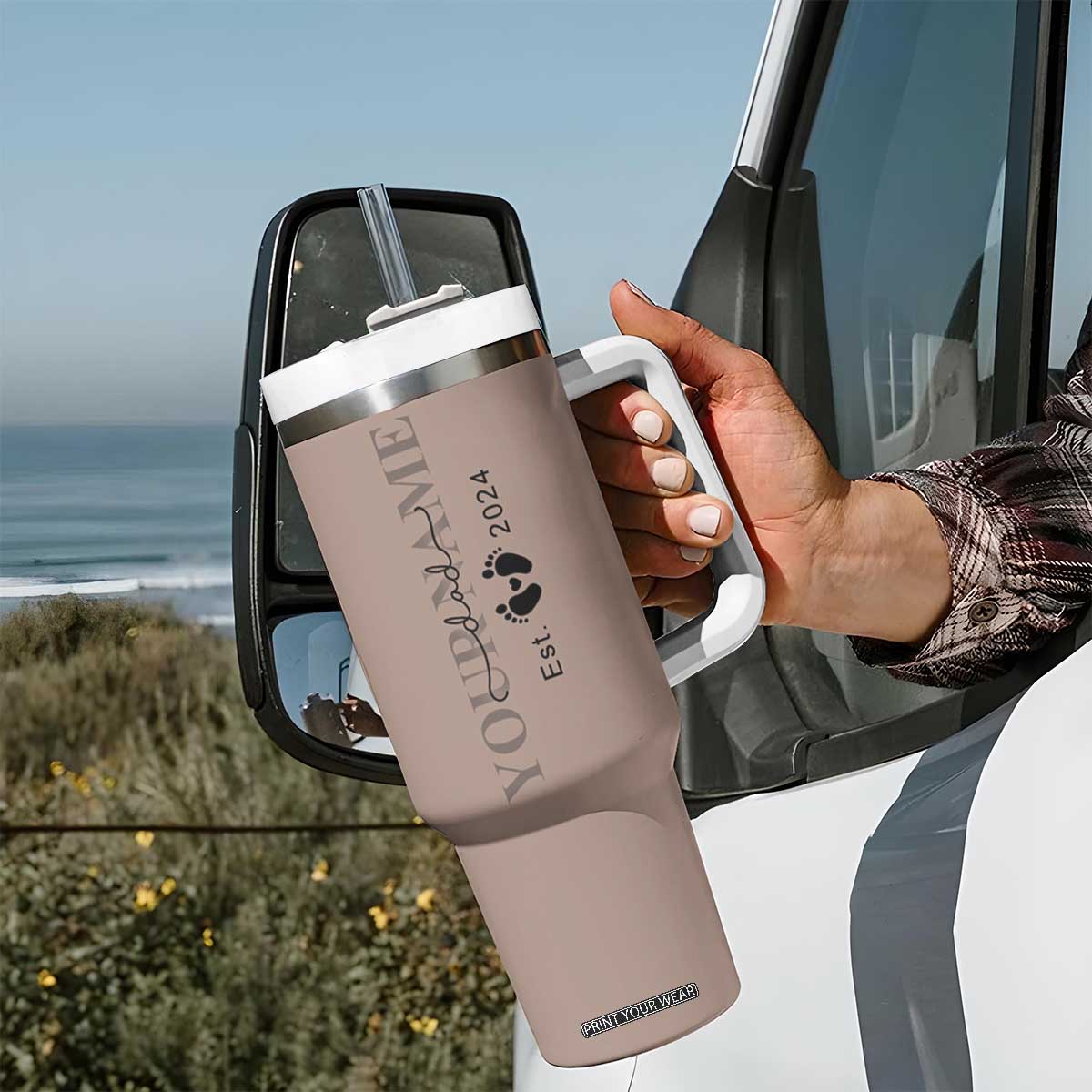 Personalized New Dad Tumbler With Handle Est 2024 Pregnancy Reveal First Time Dad Gift TB10 Print Your Wear