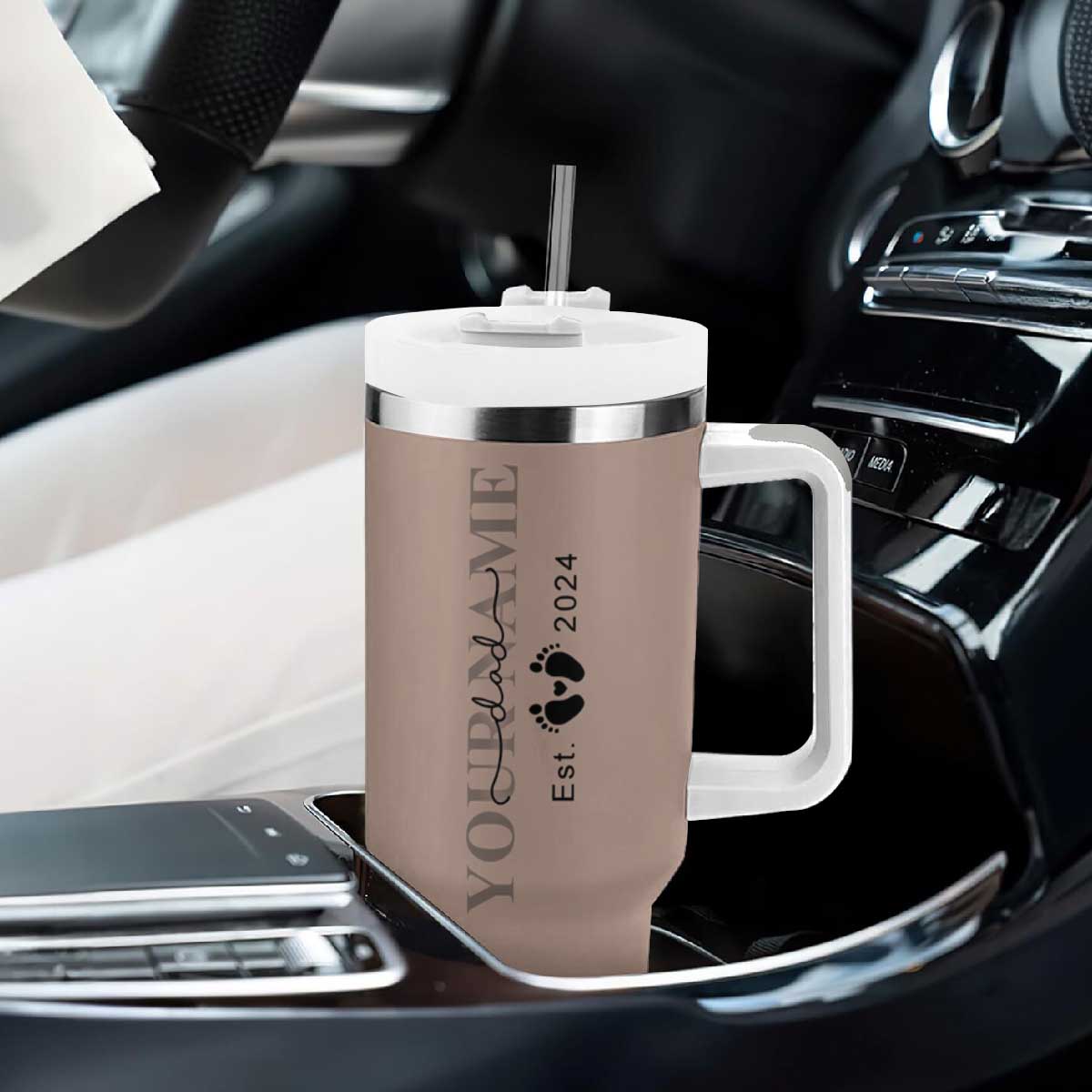 Personalized New Dad Tumbler With Handle Est 2024 Pregnancy Reveal First Time Dad Gift TB10 Print Your Wear
