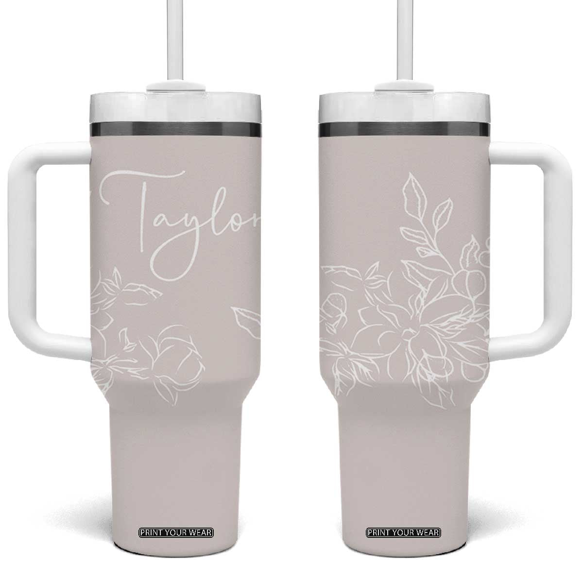 Personalized Wildflower Floral Tumbler With Handle Custom Name Flower Mothers Day Gift From Daughter Son TB10 One Size: 40 oz Light Pink Print Your Wear