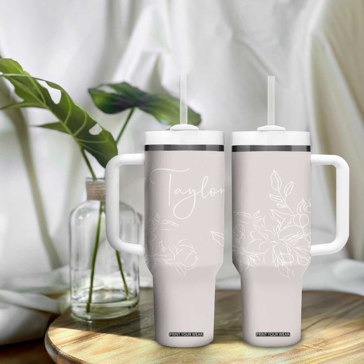 Personalized Wildflower Floral Tumbler With Handle Custom Name Flower Mothers Day Gift From Daughter Son TB10 Print Your Wear