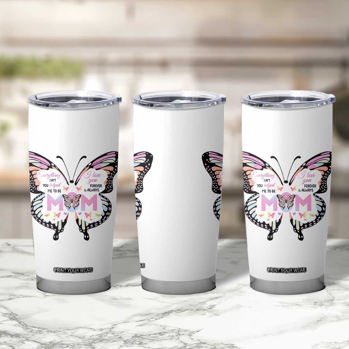 Gift For Mom Tumbler Cup Butterfly Thank You Mothers Day Gift I Love You Mom TB10 Print Your Wear