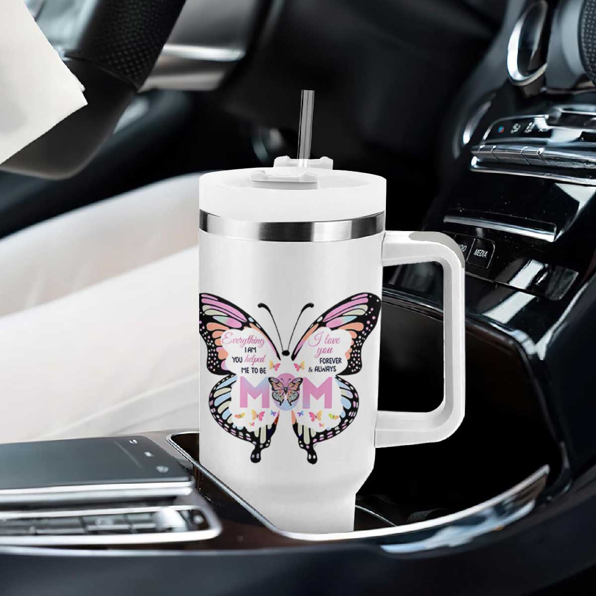 Gift For Mom Tumbler With Handle Butterfly Thank You Mothers Day Gift I Love You Mom TB10 Print Your Wear