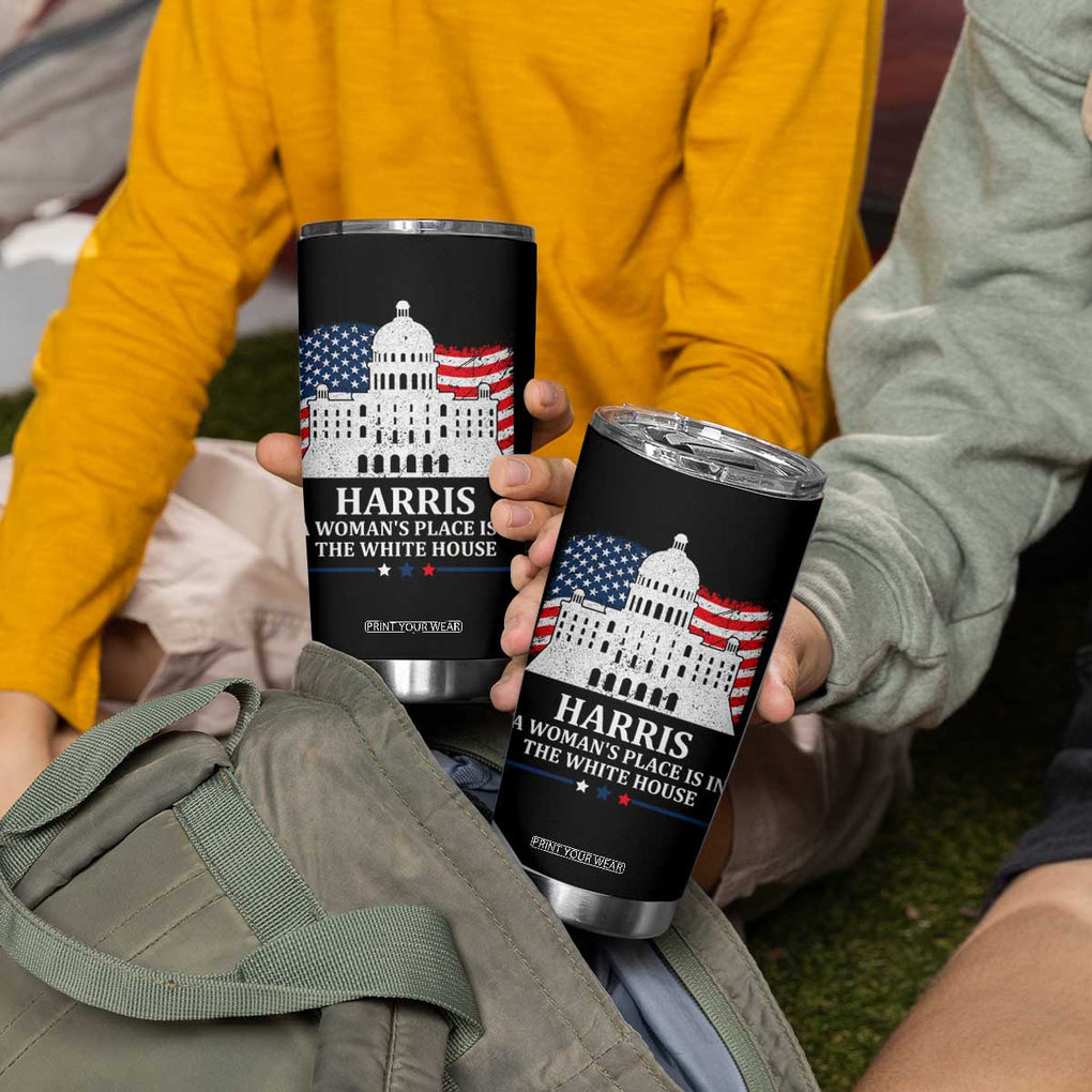 Kamala Harris 2024 A Woman's Place is in The White House Tumbler Cup President Feminist American Flag TB10 Print Your Wear