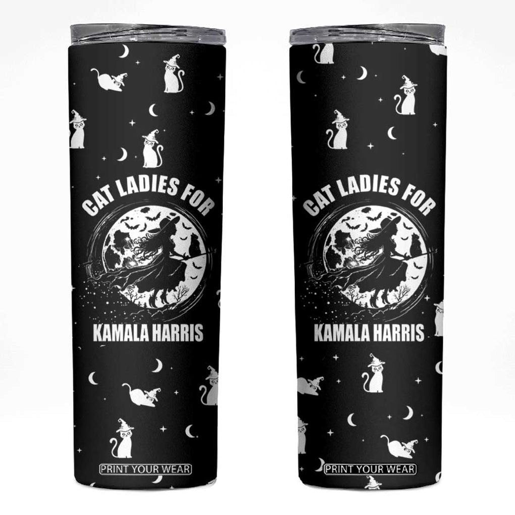 Halloween Harris 2024 Funny Skinny Tumbler Cat Lady, Ladies for Kamala Madam President Witchy Vibes TB10 Black Print Your Wear