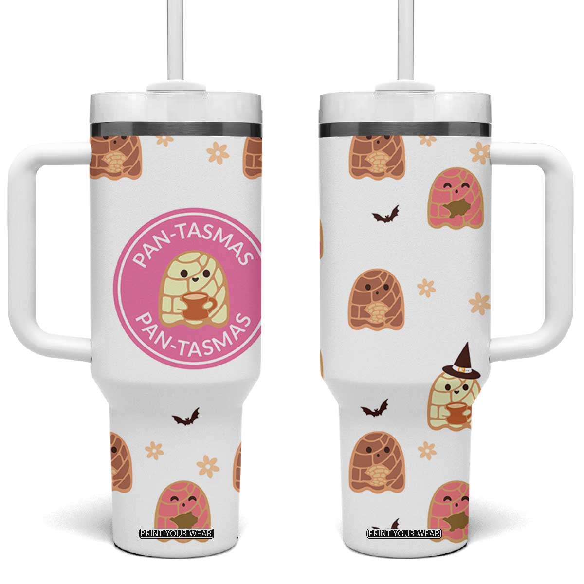 Pantasmas Mexican Halloween Tumbler With Handle Spanish Latina Ghost Pan Dulce TB10 One Size: 40 oz White Print Your Wear