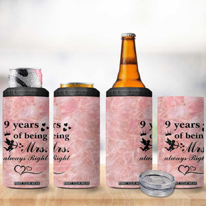 9 Year Anniversary Gift 4 in 1 Can Cooler Tumbler 9 Years Being Mrs Always Right Wedding Gifts For Her TB10 Print Your Wear