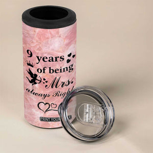 9 Year Anniversary Gift 4 in 1 Can Cooler Tumbler 9 Years Being Mrs Always Right Wedding Gifts For Her TB10 Print Your Wear