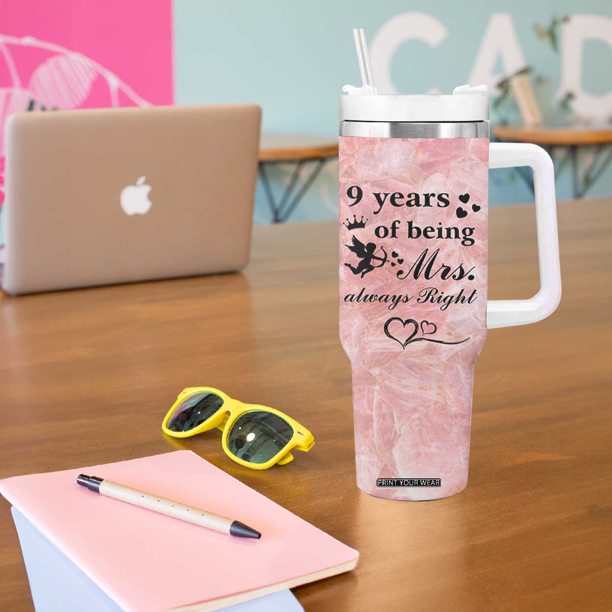 9 Year Anniversary Gift Tumbler With Handle 9 Years Being Mrs Always Right Wedding Gifts For Her TB10 Print Your Wear