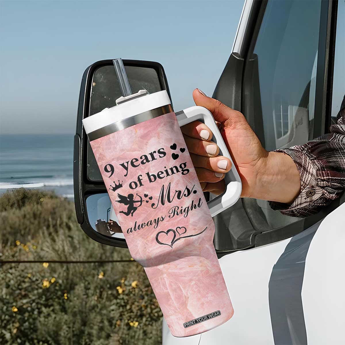 9 Year Anniversary Gift Tumbler With Handle 9 Years Being Mrs Always Right Wedding Gifts For Her TB10 Print Your Wear