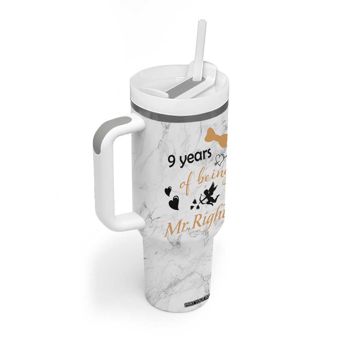 9 Year Anniversary Gift Tumbler With Handle 9 Years Being Mr Right Wedding Gifts For Him TB10 Print Your Wear