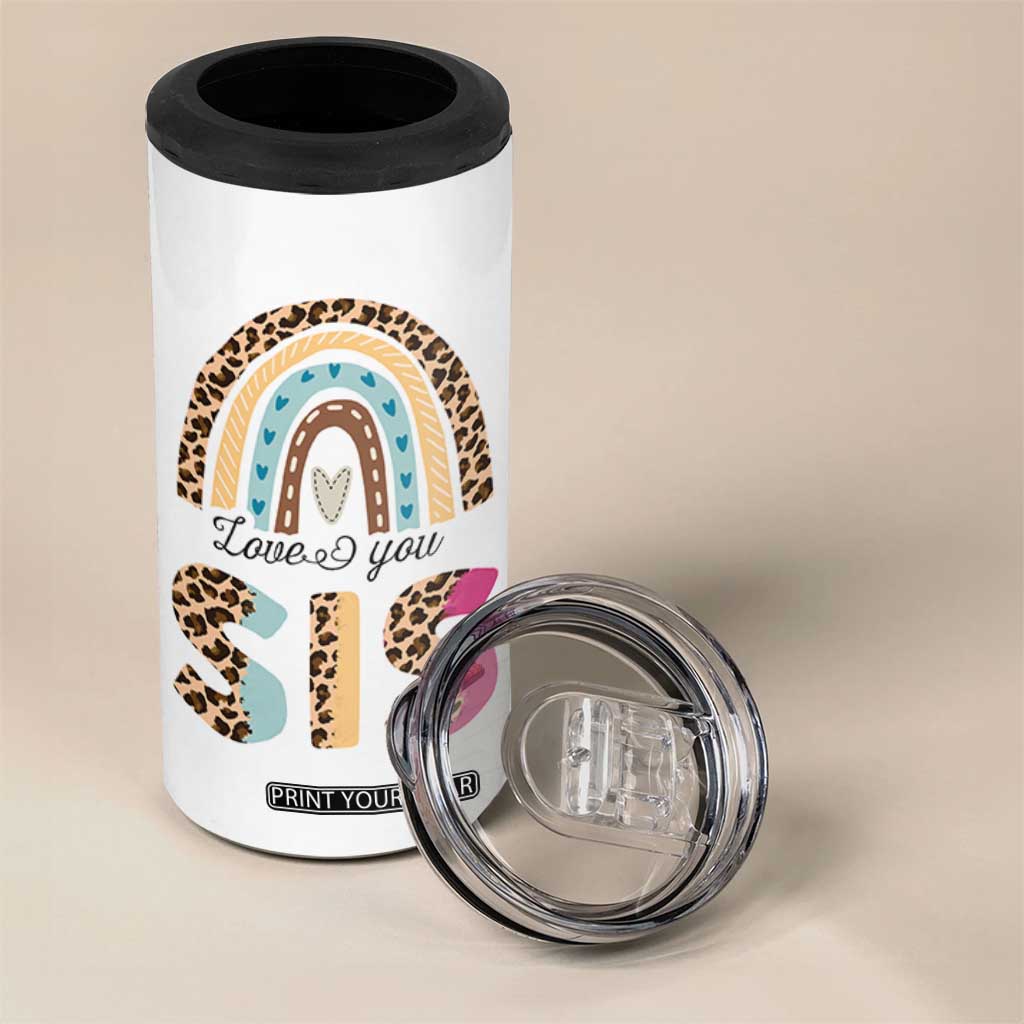 Love You Sis 4 in 1 Can Cooler Tumbler Missing You Sister Gifts Leopard TB10 Print Your Wear