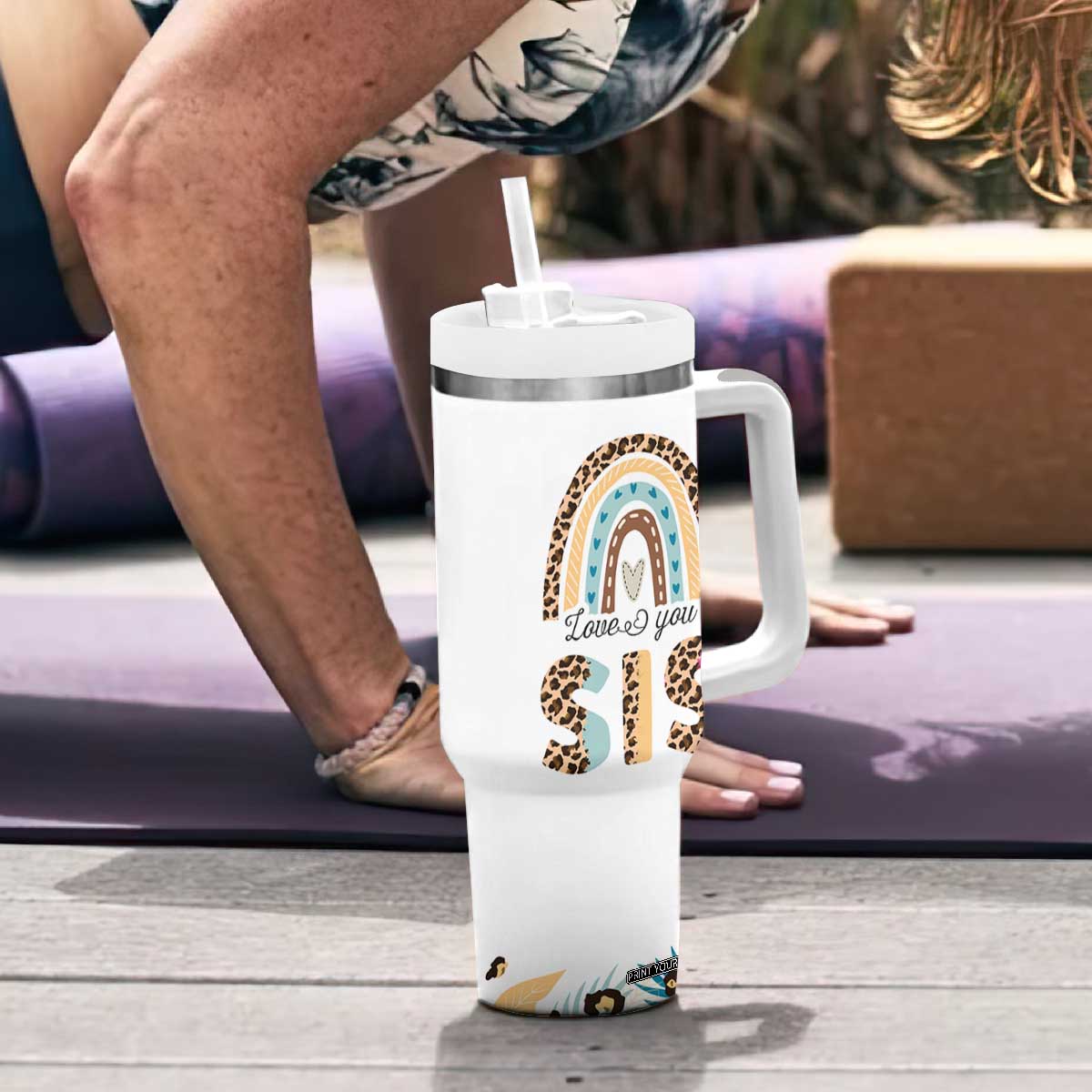 Love You Sis Tumbler With Handle Missing You Sister Gifts Leopard TB10 Print Your Wear