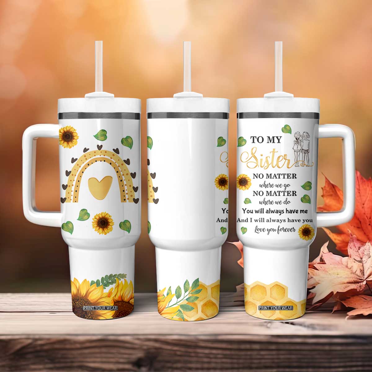 Sister Gifts Tumbler With Handle Send Love To My Sister Missing You Sunflower TB10 Print Your Wear