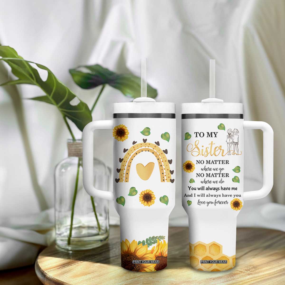 Sister Gifts Tumbler With Handle Send Love To My Sister Missing You Sunflower TB10 Print Your Wear