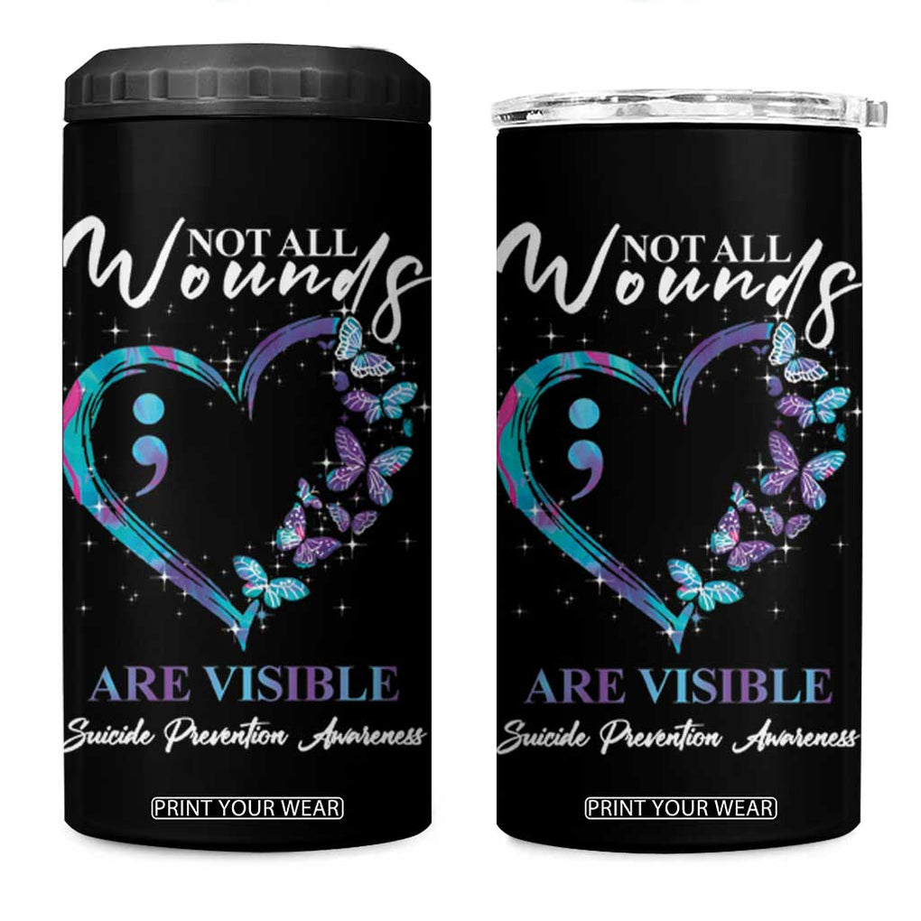 Suicide Prevention Awareness 4 in 1 Can Cooler Tumbler Teal Purple Semicolon Butterfly Not All Wounds Are Visible Mental Health TB10 One Size: 16 oz Black Print Your Wear