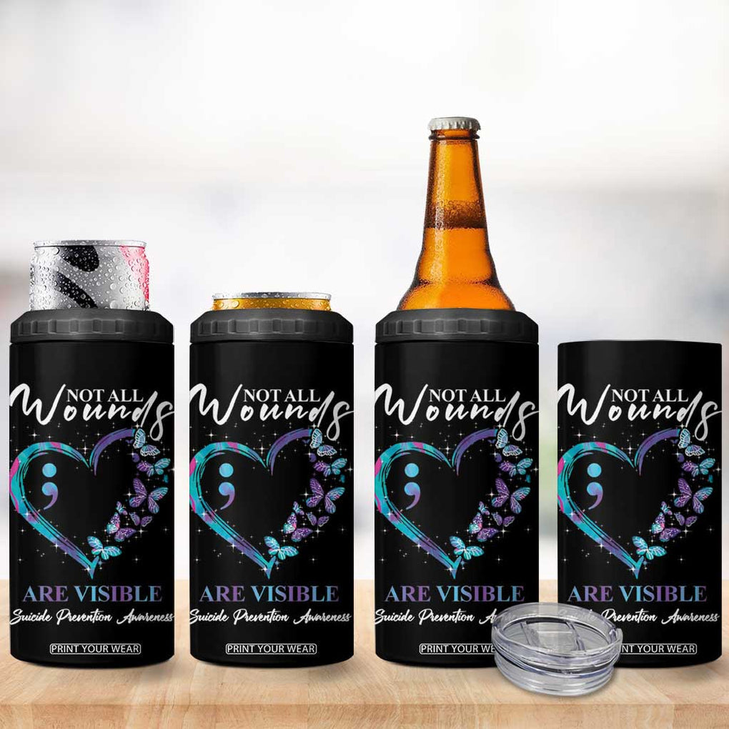 Suicide Prevention Awareness 4 in 1 Can Cooler Tumbler Teal Purple Semicolon Butterfly Not All Wounds Are Visible Mental Health TB10 Print Your Wear
