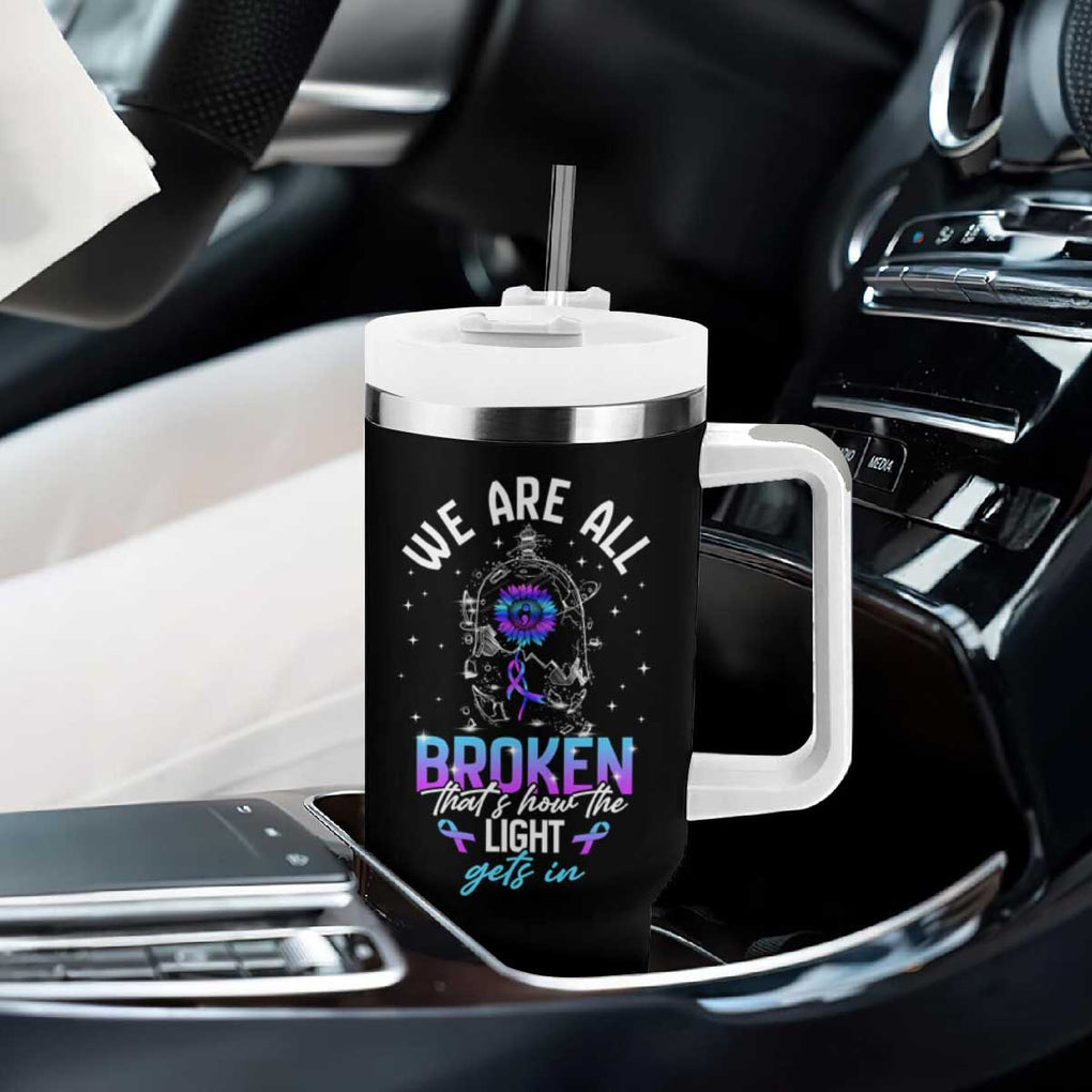 Suicide Prevention Awareness Tumbler With Handle Teal Purple Ribbon Semicolon Stay Tomorrow Needs You Warrior Therapist Psychologist TB10 Print Your Wear